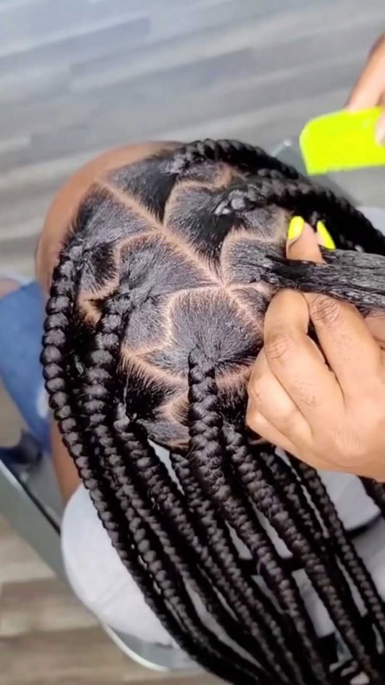 12 Braids Hairstyles: 29 Ideas, From Box Braids to Milkmaid 27 Black box braids with a glossy finish and precise geometric scalp partings.