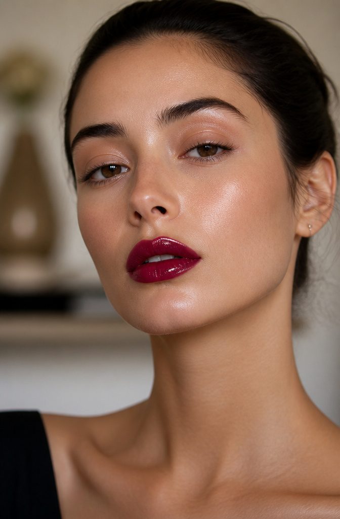 2026 Makeup Look Trends: 8 Styles Shaping the Year 2 Model with bold lips in red, showcasing 2026 makeup trends.