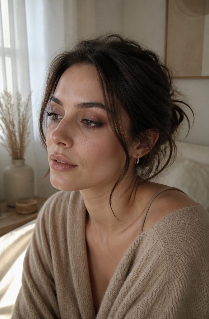 2026 Makeup Look Trends: 8 Styles Shaping the Year 7 Model with soft smoky eyes in earthy tones.