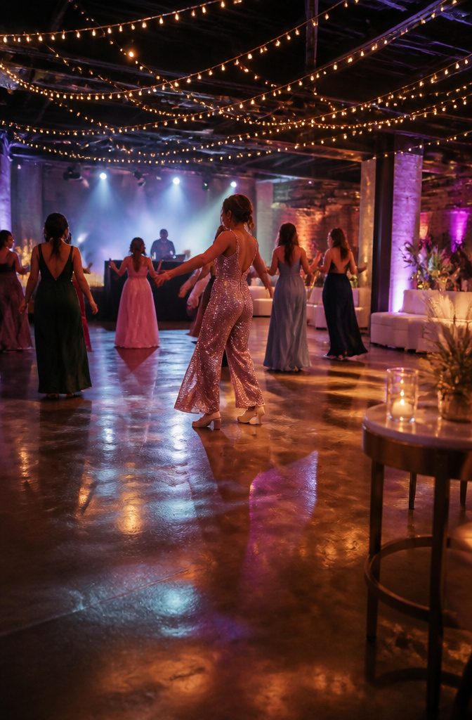 A sequined jumpsuit designed for ease and style on the dance floor.