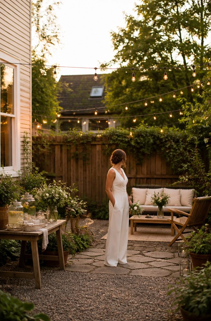 A tailored jumpsuit designed for a formal courthouse wedding setting.