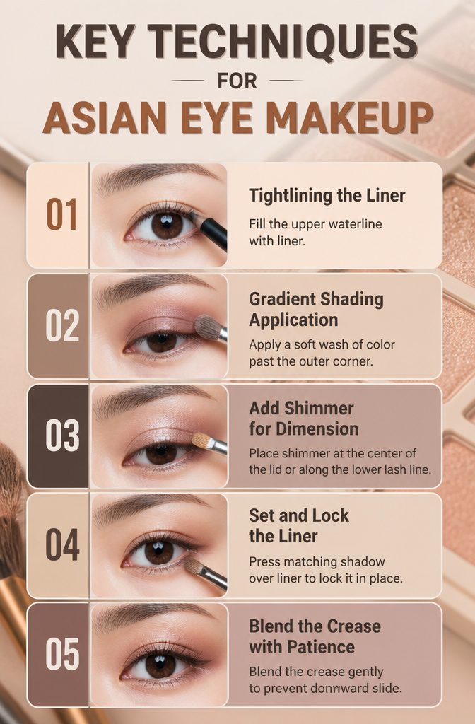 Tightlining technique applied to enhance lashes without occupying lid space.