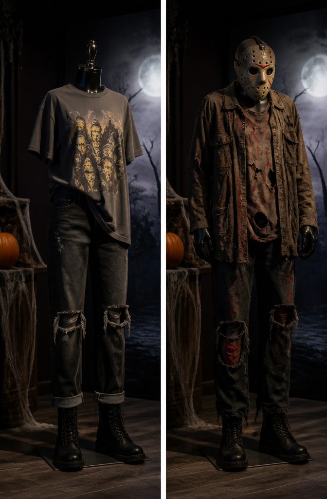 A photo illustrating themed clothing options suitable for Halloween Horror Nights.