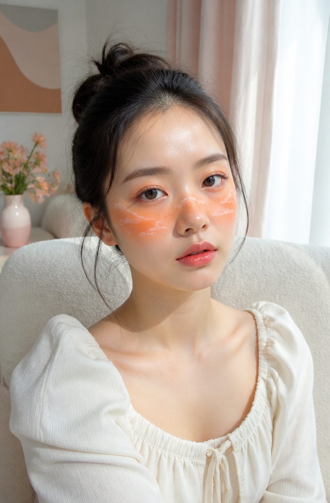 20 Cool Makeup Looks: Creative Ideas to Try in 2026 4 Model with warm marigold blush and white cloud designs on cheeks.