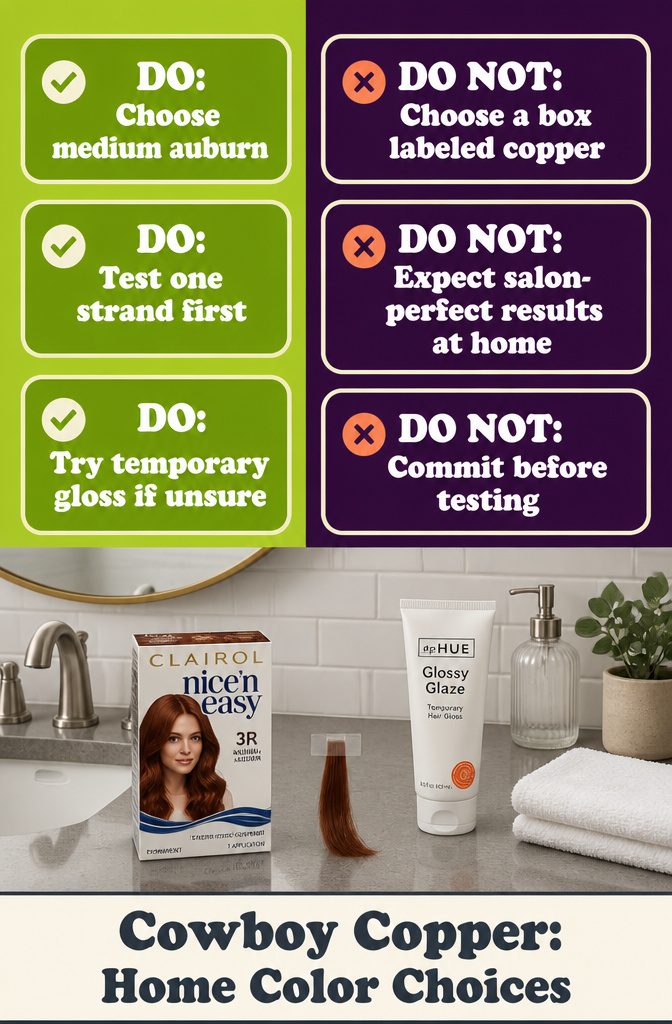 Home hair color choices including a medium auburn dye and temporary gloss