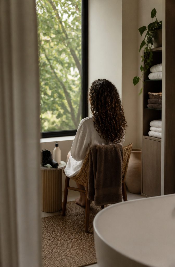 Curly hair drying without hands touching the strands