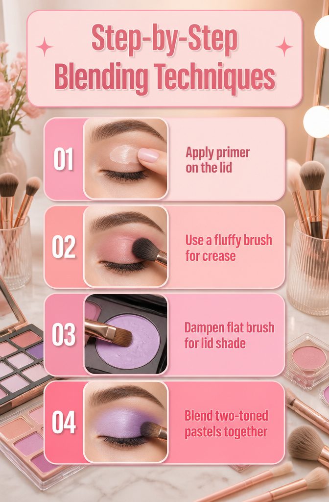 16 Cute Makeup Ideas for Eyes, Lips, and Cheeks in 2026 18 An illustration of blending techniques for pastel eyeshadow.