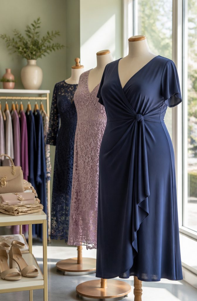 Plus Size Dresses for Women: 10 Styles That Actually Fit 13 Plus-size dresses made from different fabrics displayed on mannequins.