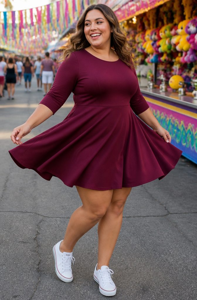Plus Size Dresses for Women: 10 Styles That Actually Fit 7 A skater dress displayed on a mannequin, showing its shape.