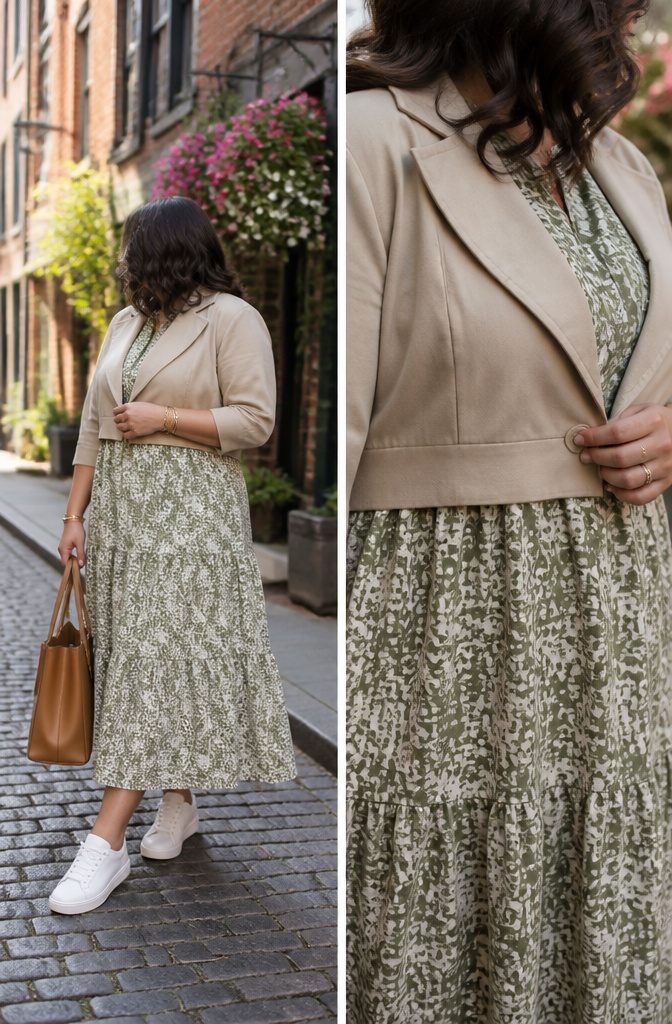 Plus Size Dresses for Women: 10 Styles That Actually Fit 15 A cropped jacket displayed over a dress on a mannequin.