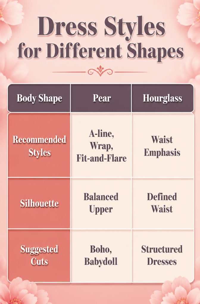 Plus Size Dresses for Women: 10 Styles That Actually Fit 12 An information graphic on dress styles for various body shapes.