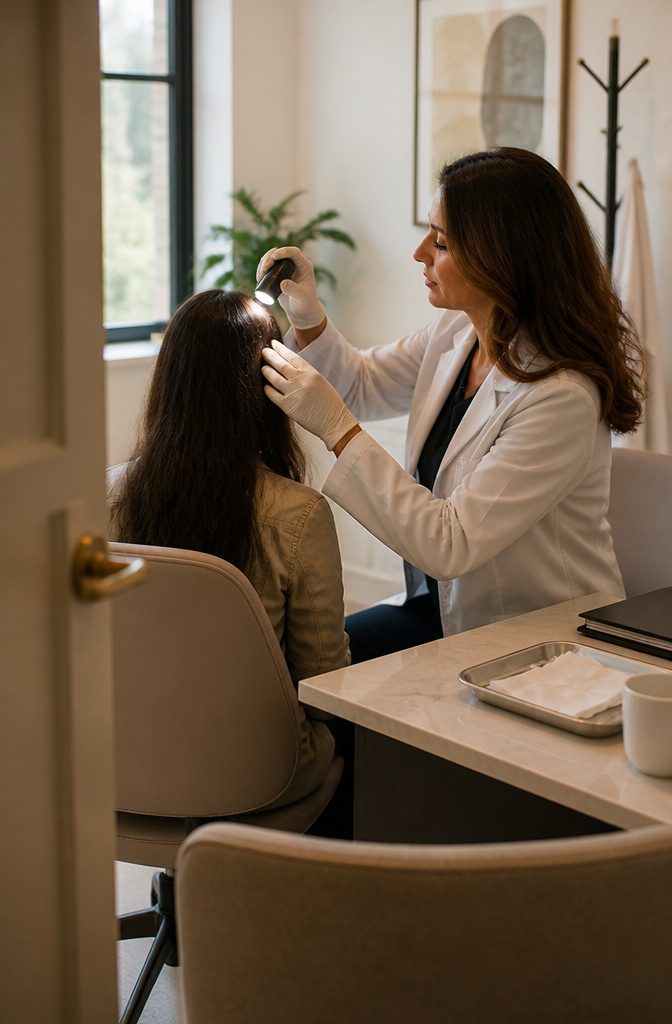 12 Hair Growth Tips at Home: What the Research Says Works 13 Hair care photograph illustrating a visit to a dermatologist