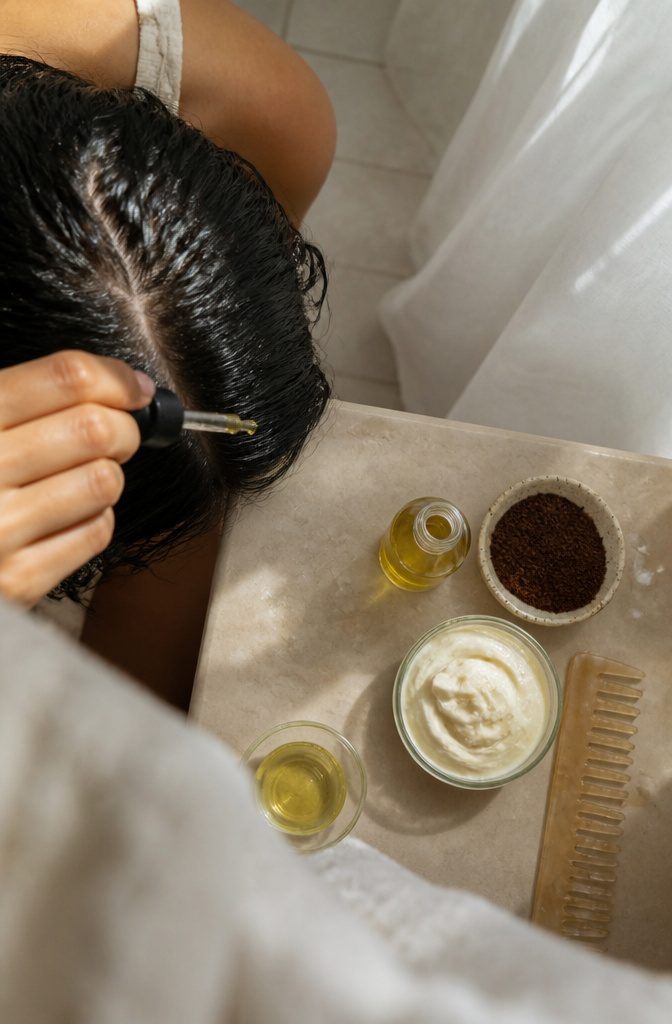 12 Hair Growth Tips at Home: What the Research Says Works 11 Hair care photograph illustrating topical oils and natural remedies
