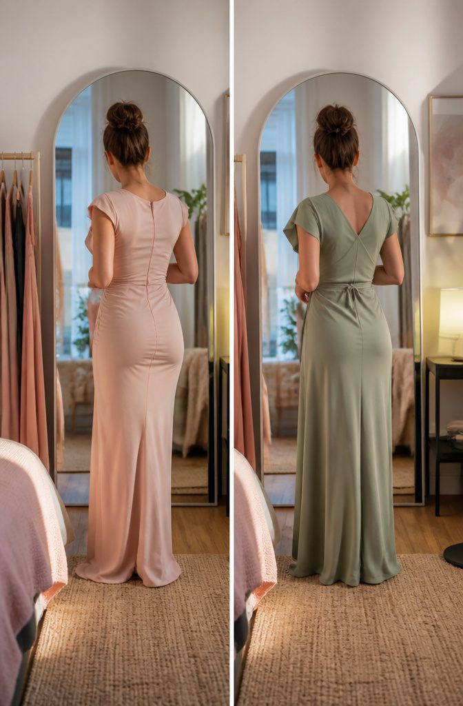 A model deciding on a dress size based on measurements.