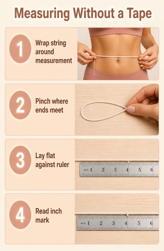 A piece of string and a ruler for measuring dress size.