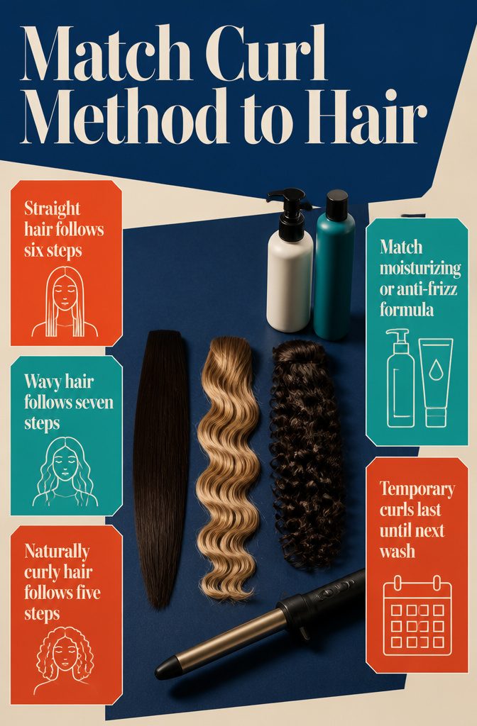 Hair texture guide graphic comparing straight wavy and naturally curly hair