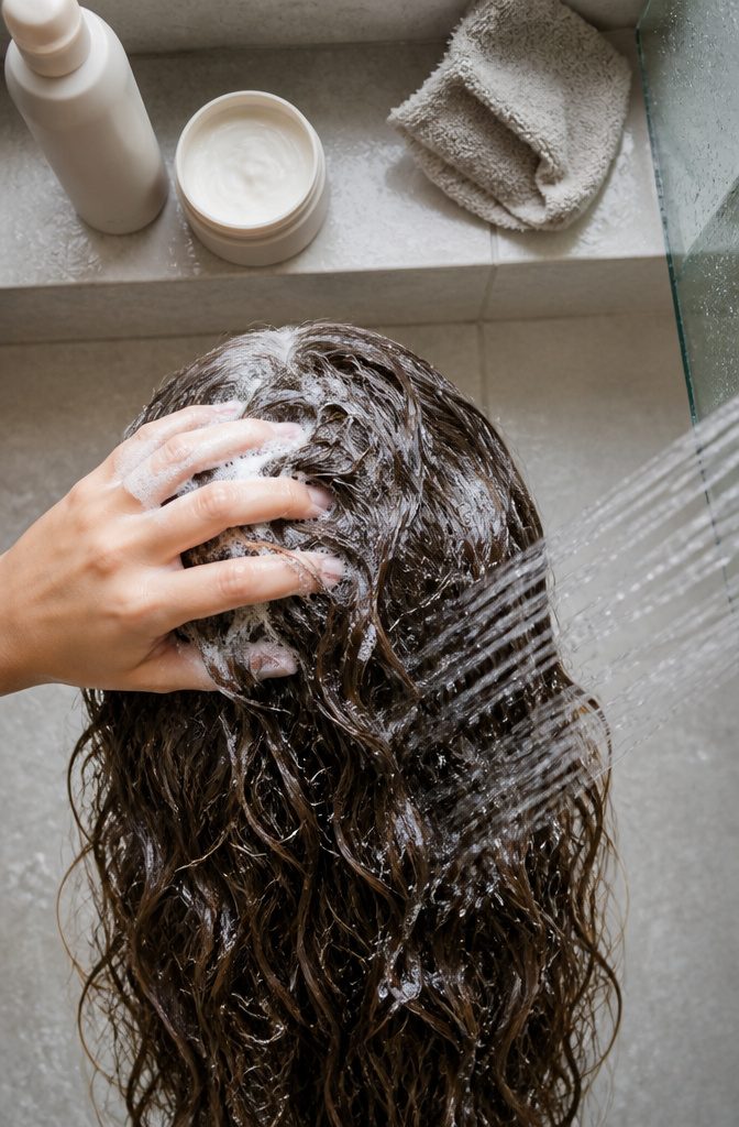 How to Make Your Wavy Hair Curly in 7 Steps, Wash to Refresh 2 Wavy hair shown as the subject of a curl styling article