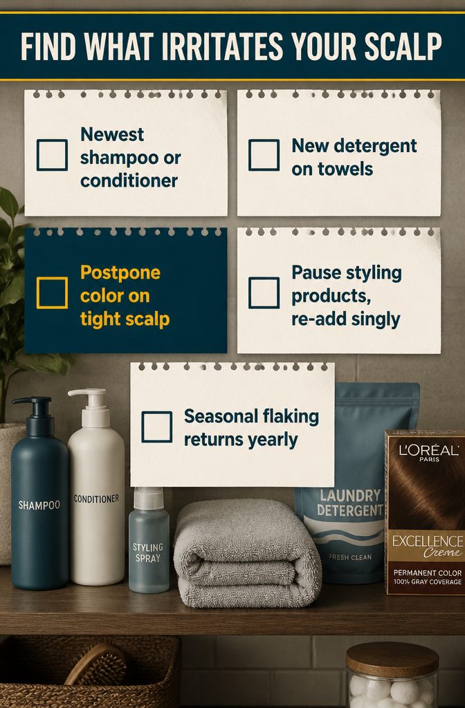 Scalp irritant information graphic titled Find What Irritates Your Scalp