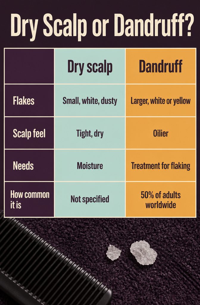 Dry scalp and dandruff information graphic with comparison table