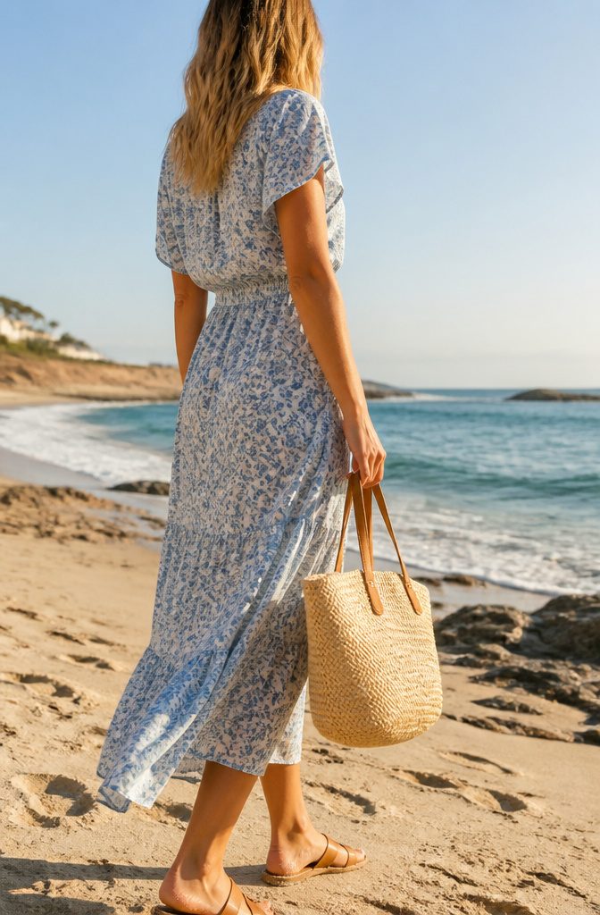 A lightweight cotton dress on a beach.