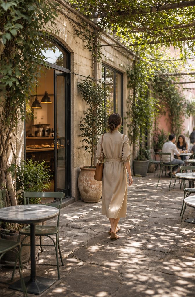 A midi shirt dress in a casual setting.