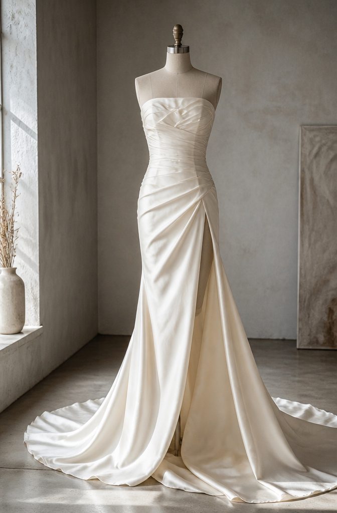 Most Popular Vera Wang Wedding Dresses: 18 Styles for 2026 2 A strapless Vera Wang gown with a train and slit.
