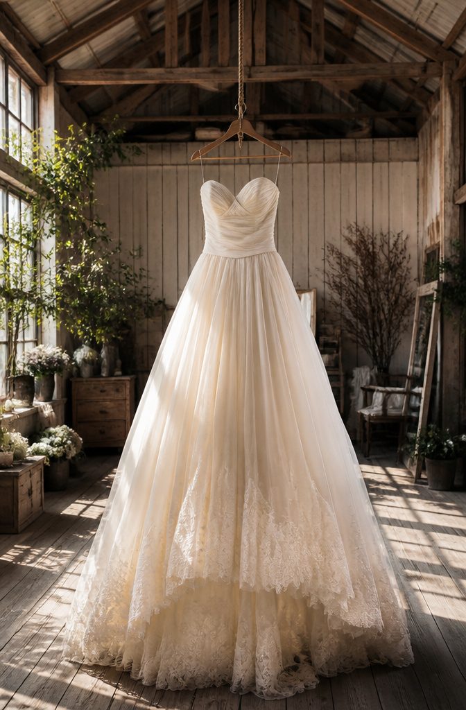 Most Popular Vera Wang Wedding Dresses: 18 Styles for 2026 3 A vintage-inspired Vera Wang gown in a rustic barn.