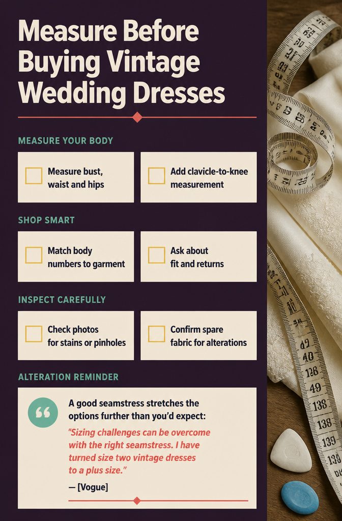 Old Fashion Wedding Dresses From the 1800s Through the 1980s 8 Fashion graphic titled Measure Before Buying Vintage Wedding Dresses