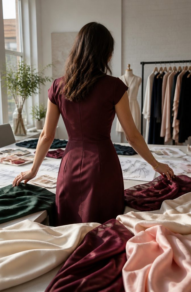 Type of Dresses for Body Type: A Guide to Flattering Fits 12 Model in a structured dress demonstrating fabric and proportion.