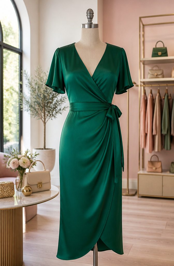 Type of Dresses for Body Type: A Guide to Flattering Fits 2 A wrap dress worn by a model with an hourglass figure.