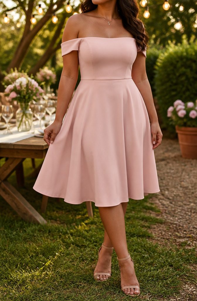 Type of Dresses for Body Type: A Guide to Flattering Fits 3 A model wearing an A-line dress suited for a pear shape.