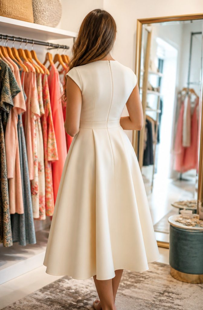 Type of Dresses for Body Type: A Guide to Flattering Fits 8 A model in a dress designed to enhance a triangle body shape.
