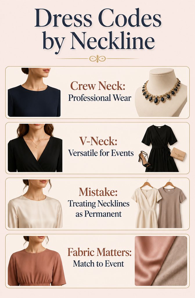 An information graphic detailing dress codes by neckline.