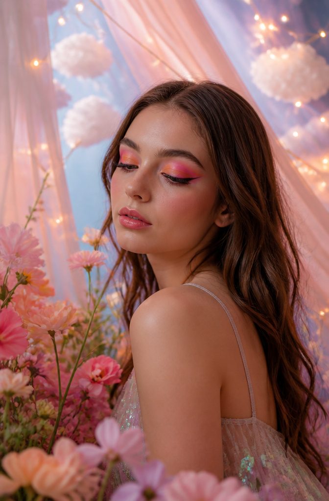 19 Unique Eyeshadow Looks and Styles for 2026 16 Model showcasing a whimsical fairy eye makeup look with bright colors.