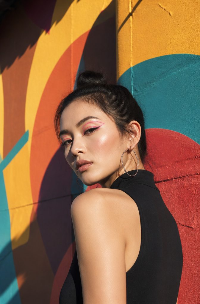 19 Unique Eyeshadow Looks and Styles for 2026 19 Model demonstrating graphic eyes with bold eyeliner in front of graffiti.