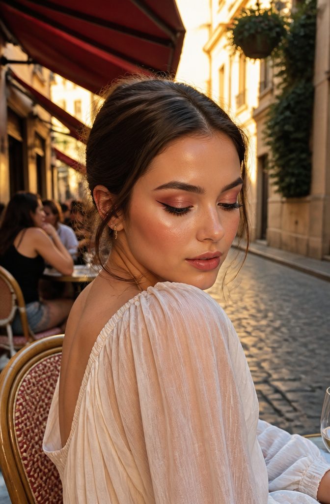 19 Unique Eyeshadow Looks and Styles for 2026 14 Model showcasing a winged shadow effect on a cobblestone street.