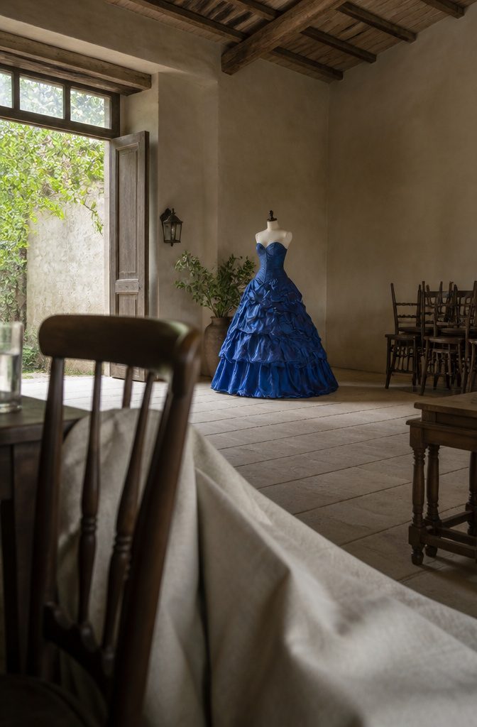 7 Ideas for Wedding Dresses Not White, From Blush to Black 4 Handmade wedding gown in layered brilliant blue fabric