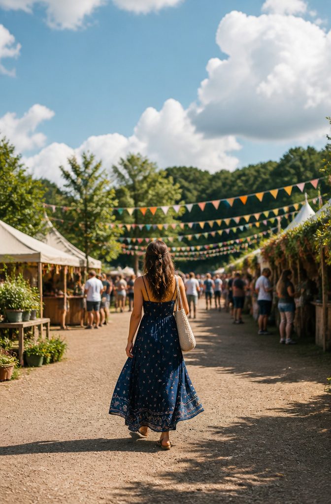 What Are Casual Dresses? 11 Types for Everyday Wear in 2026 7 A model in a maxi dress standing against a scenic backdrop.