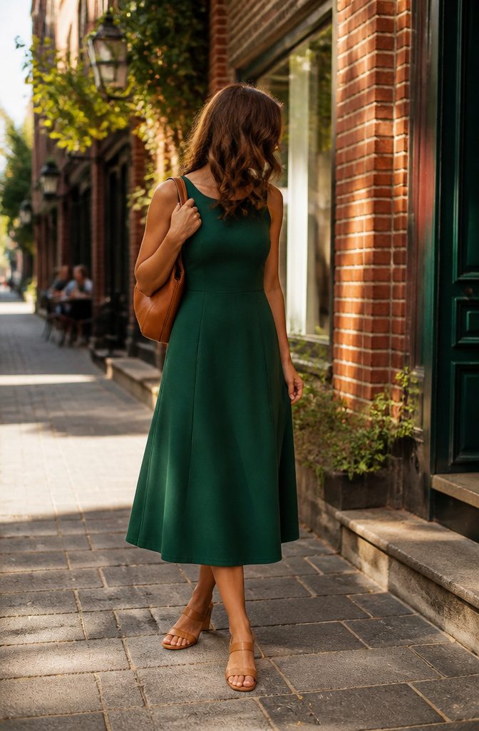 What Are Casual Dresses? 11 Types for Everyday Wear in 2026 4 A model wearing a fitted midi dress on a city street.