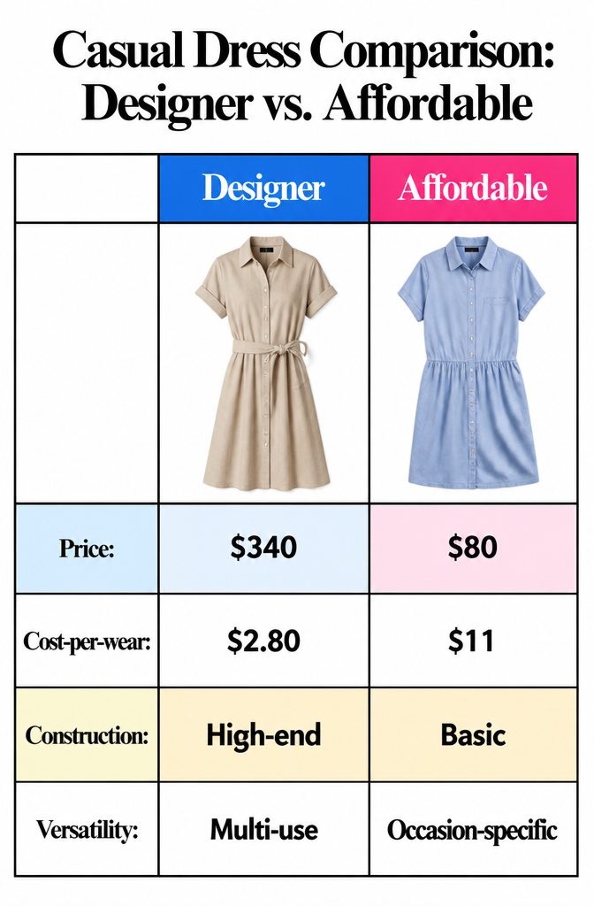 What Are Casual Dresses? 11 Types for Everyday Wear in 2026 15 A comparison image of designer and affordable casual dresses.