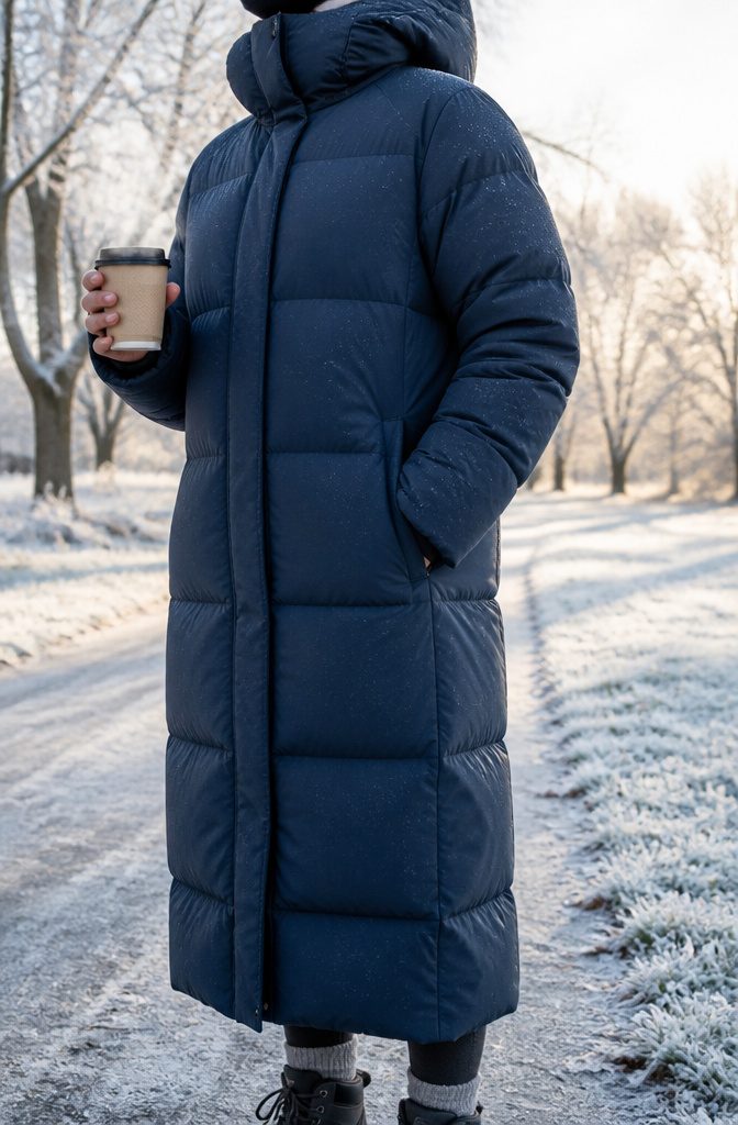 Warmest Winter Coats of 2026: 9 Styles for Extreme Cold 3 A model in the Outdoor Research Coze Down Parka with a long hem.