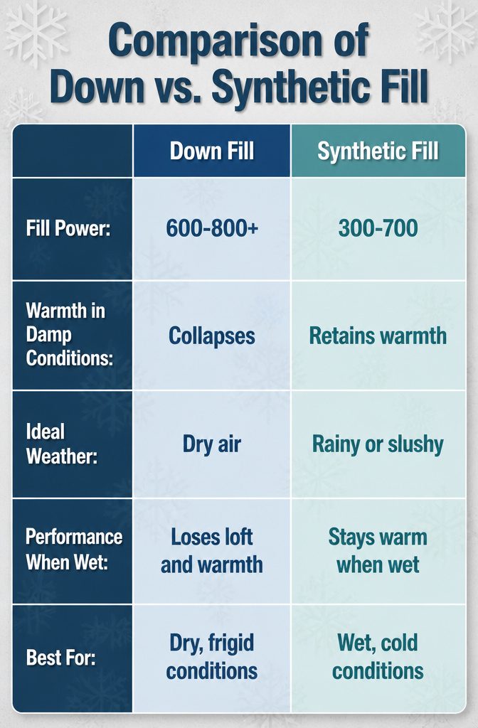 Warmest Winter Coats of 2026: 9 Styles for Extreme Cold 11 An informative comparison of down vs. synthetic fill materials.