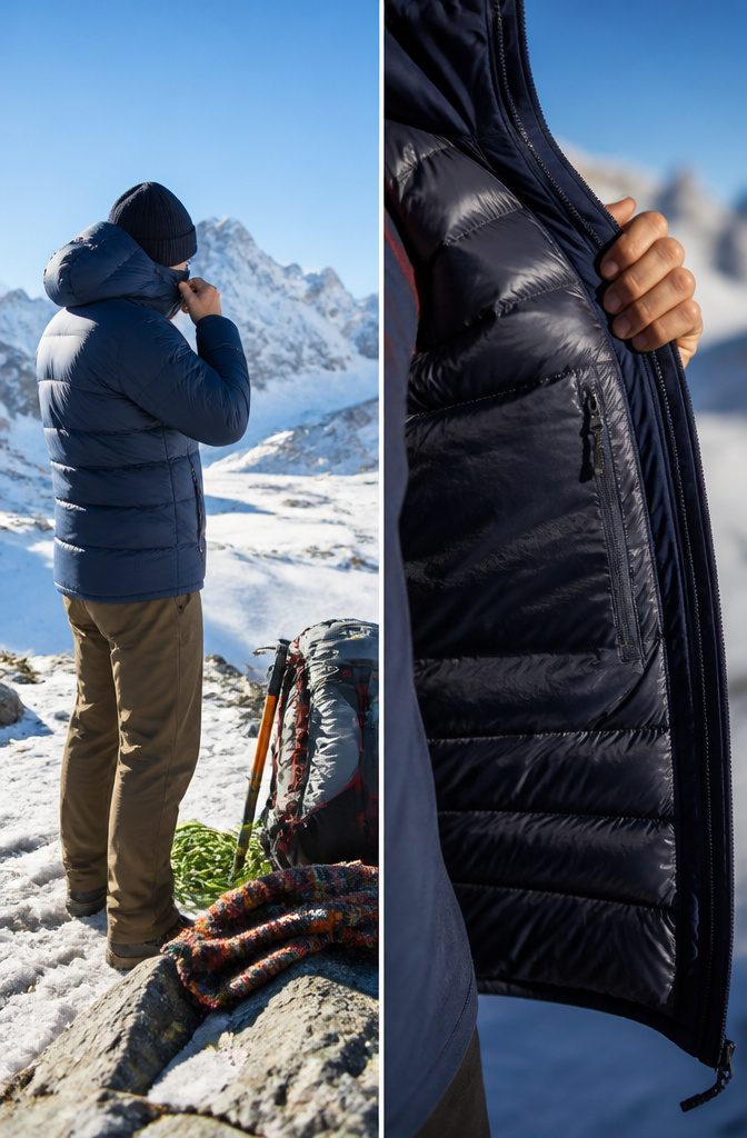 Warmest Winter Coats of 2026: 9 Styles for Extreme Cold 17 A model showcasing the Rab Neutrino Pro in a snowy outdoor setting.