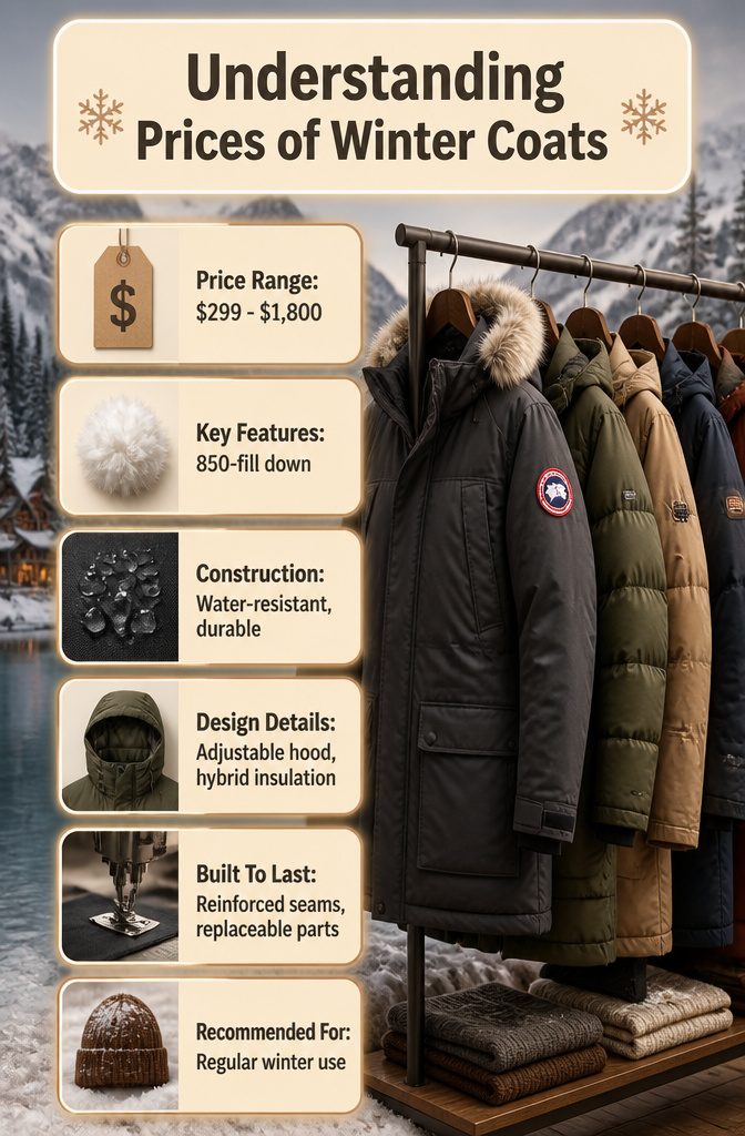 Warmest Winter Coats of 2026: 9 Styles for Extreme Cold 15 An informative graphic explaining winter coat pricing.
