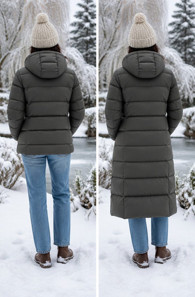 Warmest Winter Coats of 2026: 9 Styles for Extreme Cold 13 A model in the Outdoor Research Coze Down Parka demonstrating its length.