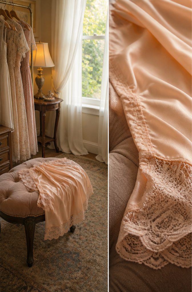 What Women Wear Under Dresses: 8 Types, From Underwear to Slips 5 A half slip hanging at the waist on a neutral background.