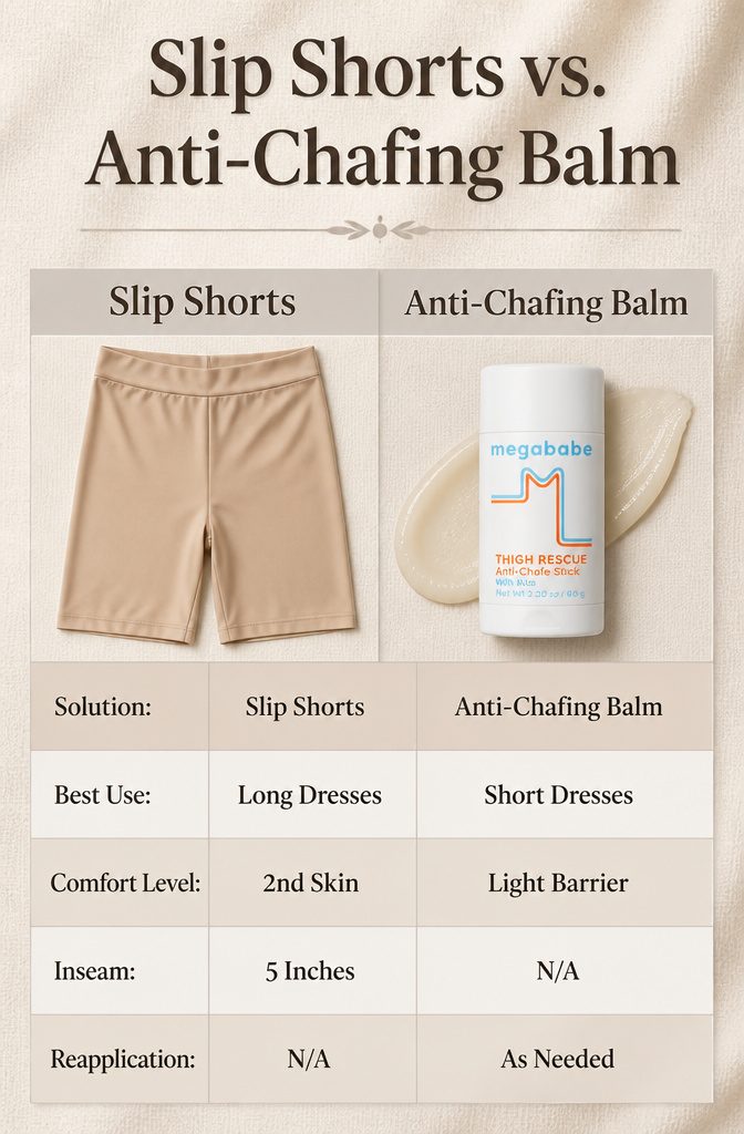 What Women Wear Under Dresses: 8 Types, From Underwear to Slips 12 A pair of slip shorts next to a tube of anti-chafing balm.