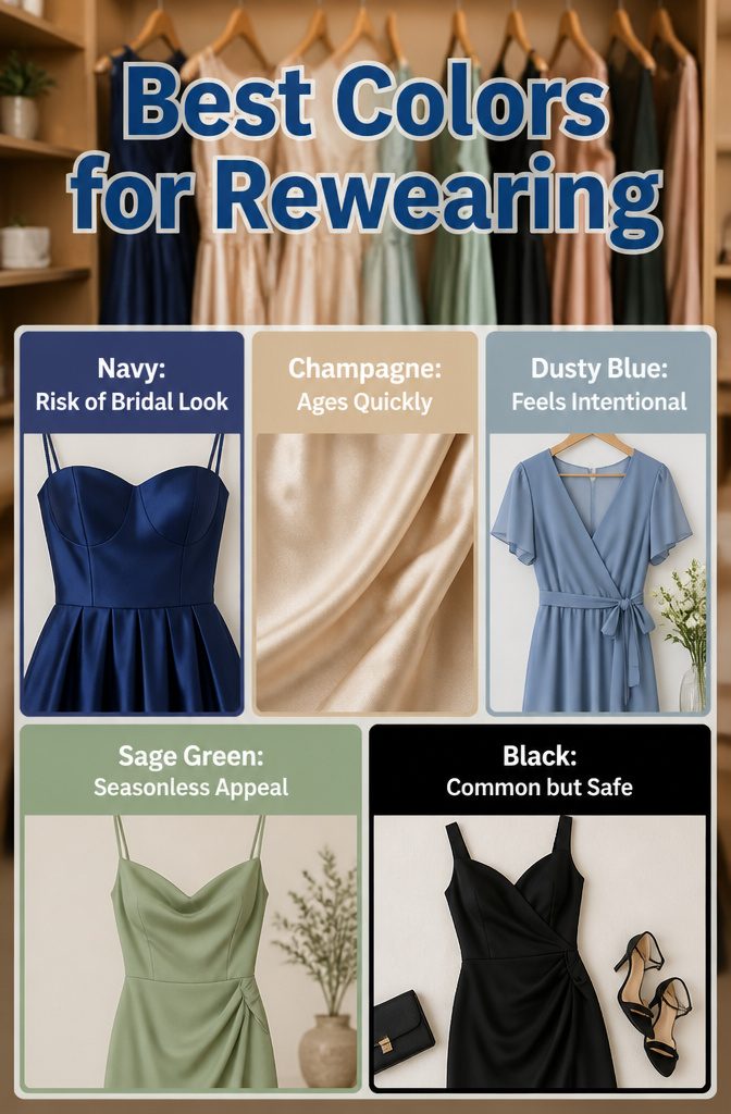 What to Do With Old Bridesmaid Dresses: 11 Practical Ideas for 2026 13 An image listing the best colors for rewearing dresses.