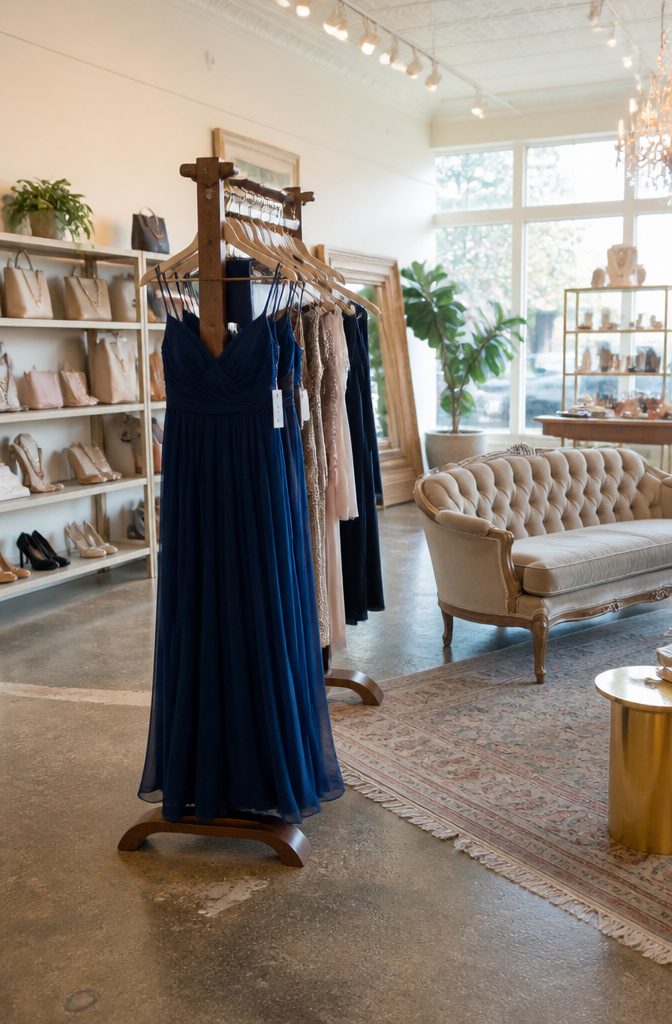 What to Do With Old Bridesmaid Dresses: 11 Practical Ideas for 2026 4 A consignment shop showcasing various formal dresses on display.