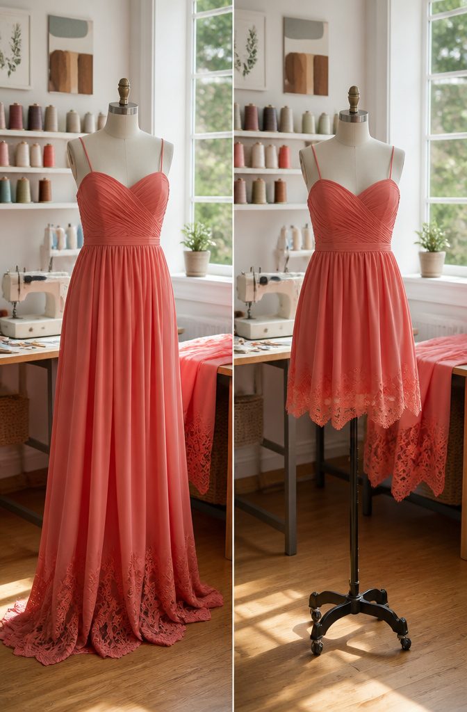 What to Do With Old Bridesmaid Dresses: 11 Practical Ideas for 2026 6 A floor-length bridesmaid dress next to a measuring tape for alterations.
